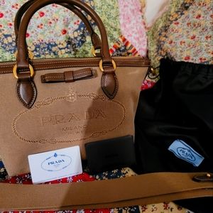 Prada Crossbody Bag, Top Handle, Brown / Beige, Used Good Condition, Authetic